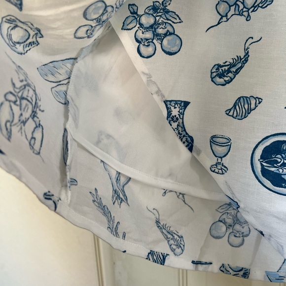 Women's White A-Line Skirt with Blue Lobster Feast Print M - Picture 8 of 11